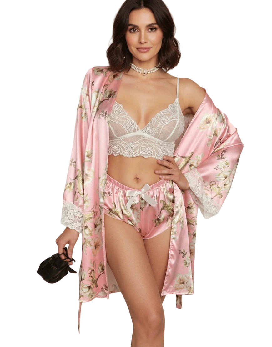 Deep Love Silk 3 Piece Nighty Pink
