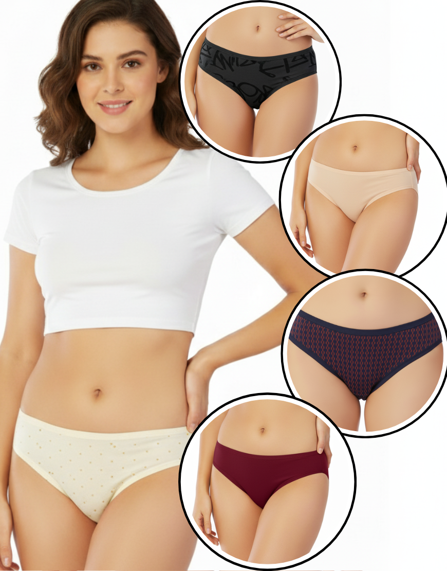 Set of 5 Cotton Stretch Bikini Briefs Polka Dots