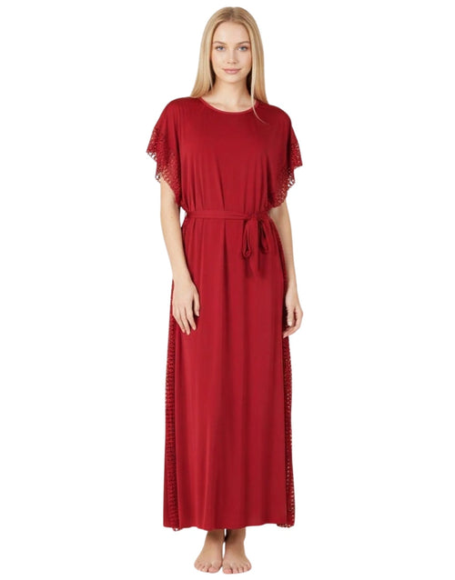 2 Piece Round Neck Lace Long Nighty Maroon