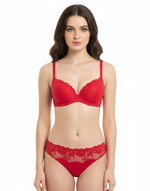 Lightly Padded Wired Fancy Lingerie Set Red