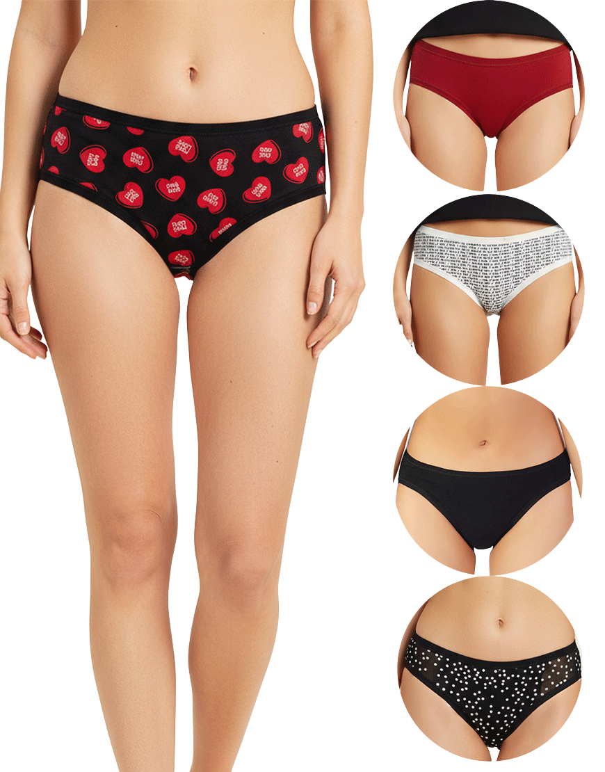Set of 5 Bikini Briefs Red Hearts